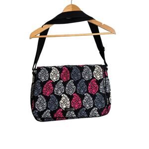 Vera Bradley Quilted‎ Messenger Bag Black Pink Gray Floral Adjustable Strap